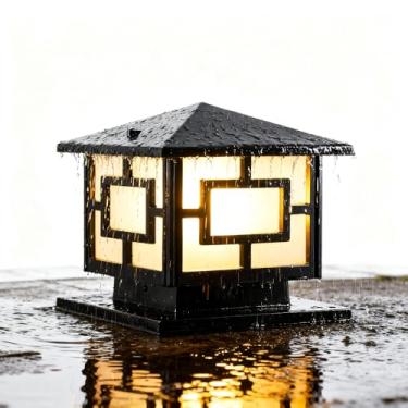 Imagem de Luminária de poste moderna preta, à prova d'água, para exteriores, com design geométrico tradicional, iluminação LED para postes de jardim, pátio, varanda e decoração de paisagens (preta - 3
