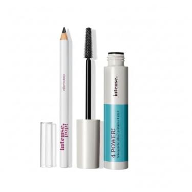 Imagem de Kit Maquiagem Olhos: 1 Máscara de Cílios 4 Power Preta + 1 Lápis de Olho Preto Intense Pop - Volume, Alongamento e Definição Olhar Intenso Efeito Impactante e Longa Duração