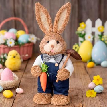 Imagem de Coelho Decoração Enfeite Páscoa Palha Artesanal 65cm