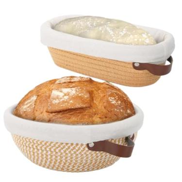 Imagem de Cesta de fermentação pão rattan Ferramenta panificação doméstica massa natural tecida à mão fabricação europeu com forro Pano para caseira