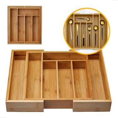 Imagem de Organizador Gaveta Porta Talher Bambu Antibacteriano Antiodor Extensível Em Bambu Gaveta Madeira Ajustável