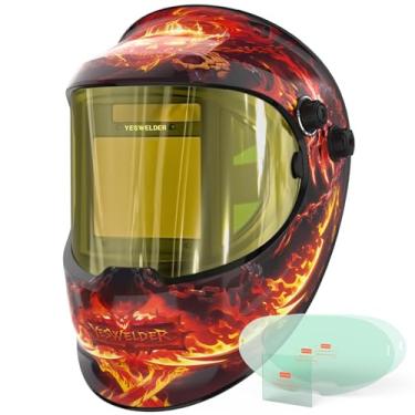 Imagem de YESWELDER Capacete de soldagem com escurecimento automático com vista lateral, visão panorâmica de 180°, 1/1/1/1 capa de soldador movido a energia solar de cor verdadeira, máscara de soldador 3/5-9/9
