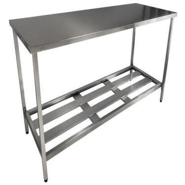 Imagem de Mesa Paneleira Inox 120cm com Estrado Inferior  Acabamento Escovado  S