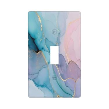 Imagem de Placa de parede com padrão de mármore azul roxo abstrato interruptor decorativo painel decorativo placa de tomada elétrica adequada para banheiro, cozinha, sala de estar, quarto