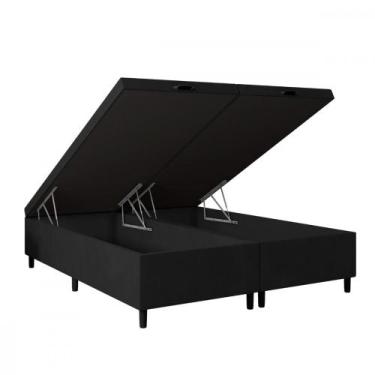 Imagem de Base para Cama Box Queen com Baú 158x198x35 Sued Preto Portobel, Preto