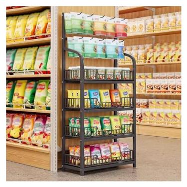 Imagem de Prateleira de lanche preta de supermercado de 157,5 cm de altura, prateleira comercial de batatas fritas/organizador de saquinhos de chá, com gancho removível, para concessão de farmácia de despensa