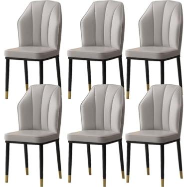Imagem de RROUAN Cadeira de jantar de couro PU à prova d'água, conjunto de 6 cadeiras de cozinha, cadeira lateral para sala de estar, quarto, cadeira de maquiagem com pernas de metal