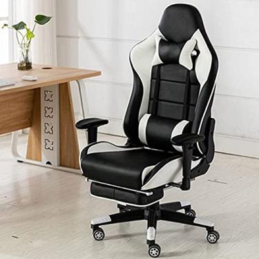 Imagem de Cadeira de jogos cadeiras de escritório ergonômicas para jogos domésticos cadeiras de computador de corrida suporte lombar e encosto de cabeça com apoio de braço ajustável ângulo de altura 360°