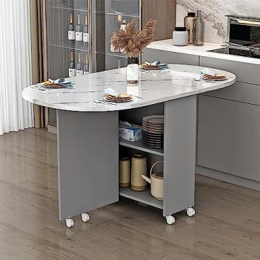 Imagem de Mesa de jantar dobrável, mesa de jantar versátil, extensão de folha dobrável multiuso, 6 rodas e 2 prateleiras de armazenamento, extensão dobrável versátil, mesa de jantar, cozinha, escritório,