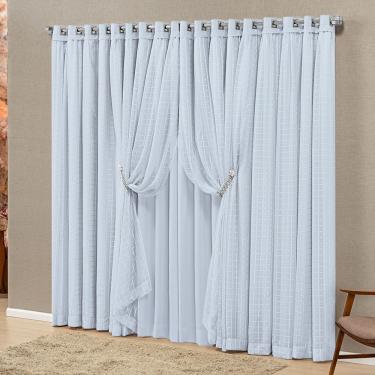 Imagem de Cortina Monte Real 2,00m x 1,70m Tecido Blackout Voal Trabalhado Xadrez Sala Quarto - Gelo