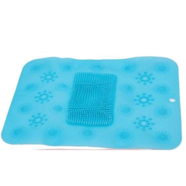 Imagem de Tapete Silicone Redondo Antiderrapante Massageador Limpeza Pés Banho De Box Cor:azul - Quadrado