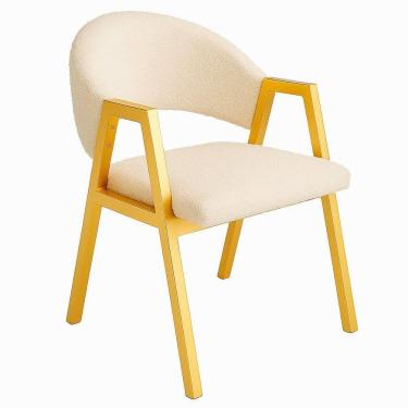 Imagem de Cadeira De Jantar Antonella Boucle Estilo Poltrona Com Pés Dourados - 7 Decor Bege