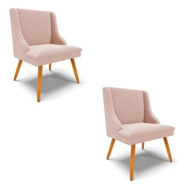 Imagem de Cadeira Sala De Jantar Pé Palito Castanho Kit 2 Liz Bouclê Rose D03 - D'rossi