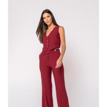 Imagem de Calça Salvatore Fashion Alfaiataria Cós Assimétrico Feminina-Feminino