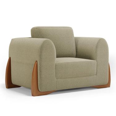 Imagem de Poltrona Decorativa Living Bloom Com Pés De Madeira Bouclê Bege - Desk Design