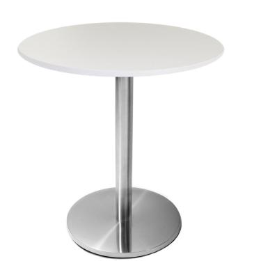 Imagem de Mesa Beta Em Inox 75 Cm (Altura) Com Disco Redondo Com Tampo Em Mdp Redondo 70 Cm Branco