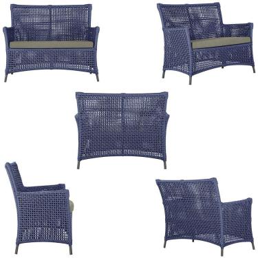 Imagem de 2 Sofás área Externa Igapó Alumínio Preta Corda Náutica E8 Azul