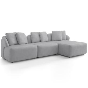 Imagem de Sofá 3 Lugares com Chaise Direito Sala Living 254cm Arlo F04 Veludo Cinza - Lyam Decor