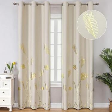 Imagem de Cortinas Blackout Estelar Textiler Gold Palm Leaf 42x213cm 2 painéis