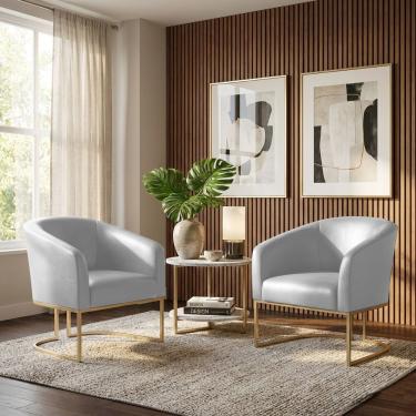 Imagem de Poltrona Sala Decorativa Kit 2 Stella Base Industrial Champanhe Sintético D03 - D'rossi Cinza