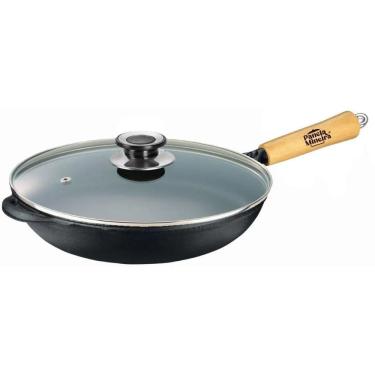 Imagem de Frigideira Wok Cabo de Madeira e Tampa de Vidro 18x10,5cm 0,8L – Panela Mineira