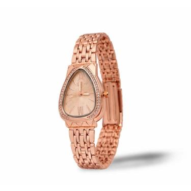 Imagem de Relógio Feminino Rosé Luxo Pulseira em Aço Cravejado Elegante Mostrador Texturizado Analógico Fashion