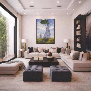 Imagem de Quadro Canvas Mulher Sombrinha Monet 60X40Cm Mold Preta - Quadros On-L