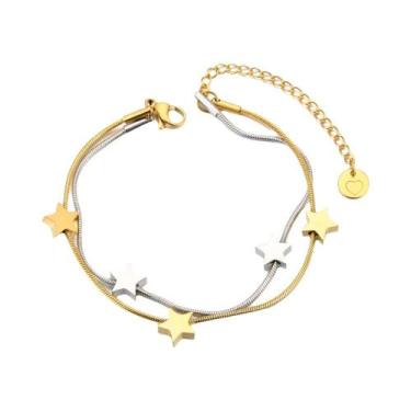 Imagem de Pulseira De Flor Em Aço Inoxidável Com Ouro 18K Embutido, Dupla Camada