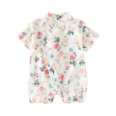Imagem de Macacão De Algodão Com Estampa Completa Para Bebês Meninas, Manga Curt