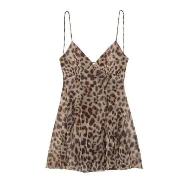 Imagem de Vestido Curto Feminino Estilo Verão Com Estampa Em Seda E Malha, Decot
