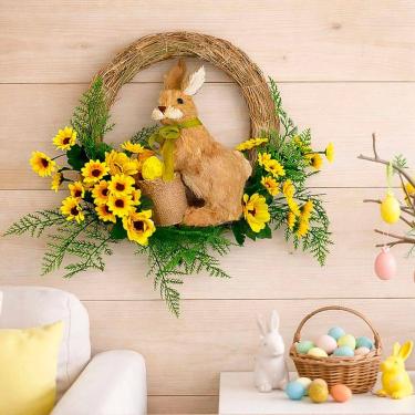 Imagem de Guirlanda Enfeite Decoração Coelho Com Cestinho Páscoa 35cm