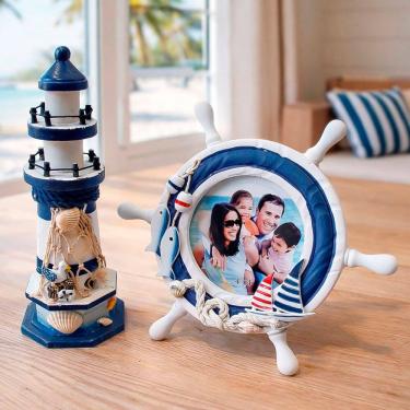 Imagem de Farol Com Porta Retrato Náutico Decoração Marítimo Kit 2pçs