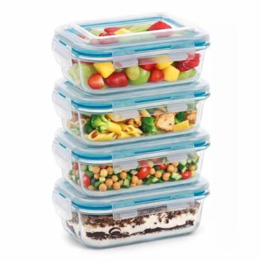 Imagem de Kit 4 Potes Herméticos Vidro 640ml Retangular Marmita Almoço - Wellmix