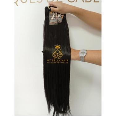 Imagem de Cabelo Cacheado Semi Humano 70cm Preto Fibra Russa na Tela Europeu - M