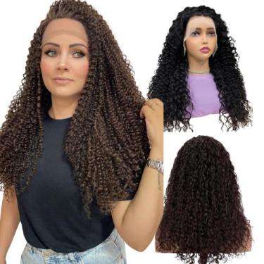 Imagem de Peruca Cacheada Front Lace Fio Fibra 100% semelhante A Cabelo Humano -