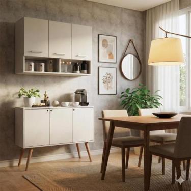 Imagem de Kit Cozinha Armário Aereo 3 Portas e Balcão para Microondas com Pés Re