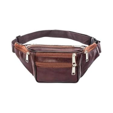 Imagem de Bolsa De Cintura Masculina De Couro Genuíno Com Cinto De Corrente Para