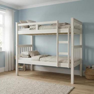 Imagem de Beliche Solteiro em Madeira Maciça com Escada e Grades de Proteção Bra