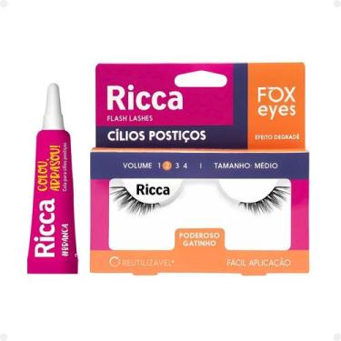 Imagem de Cílios Postiços + Cola Branca Ricca Belliz Fox Eyes Poderoso Gatinho V