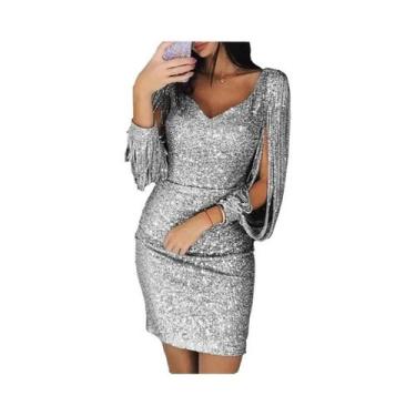 Imagem de Vestidos Mini Elegantes De Manga Longa Com Lantejoulas Para Mulheres, 