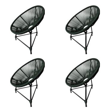 Imagem de Kit 4 Cadeiras Acapulco Corda Náutica Base Em Alumínio Preto-verde Musgo