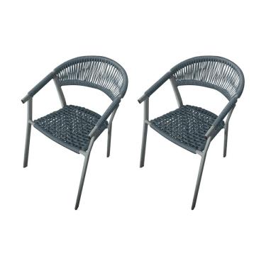 Imagem de Kit 2 Cadeiras Decorativa Joana Em Corda Náutica E Base Em Alumínio Cinza-cinza