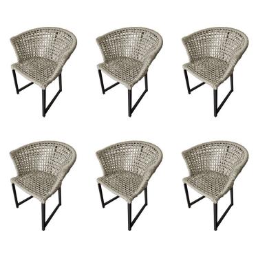 Imagem de Kit 6 Cadeiras Salinas Corda Náutica Base Em Alumínio Preto-areia