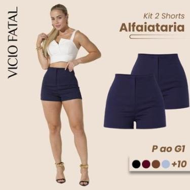 Imagem de Kit 02 Short Alfaiataria Feminino Cintura Alta Short Social Plissado Elegante com Fecho...