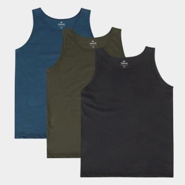 Imagem de Kit Regata Hering C/ 3 Peças Masculino, Azul turquesa, Preto, P