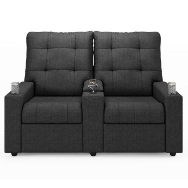 Imagem de Poltrona De Cinema Reclinável 2 Lugares Baú Usb Mallie Fh9 Linho Grafite - Mpozenato