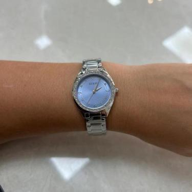 Imagem de Relógio Guess Feminino Prata 30mm Ice Blue Gw0767l6 Elegante Prateado Pedras Azul-Feminino