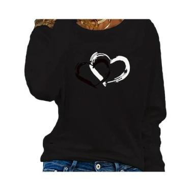 Imagem de Camiseta Feminina Rosa Com Estampa De Lábios E Letras, Manga Longa, Go