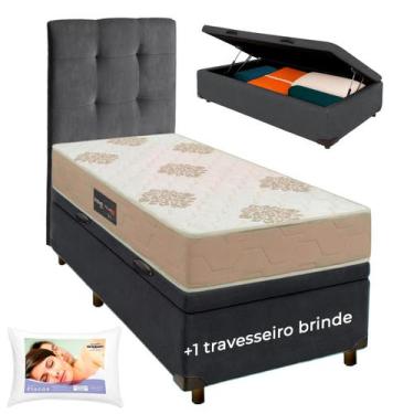 Imagem de Cama Box Bau + Cabeceira + Colchão Solteiro D33 + Travesseiro Ortobom 