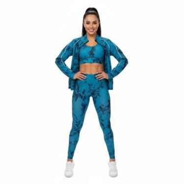 Imagem de Kit Marmorizado Legging Top jaqueta Conjunto Academia - Bella fitness,